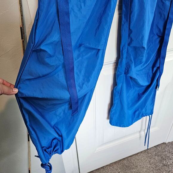 Parachute Pants Womens Size Large Blue Wide Leg Cargo Stretch Drawstring Workout - Picture 4 of 11